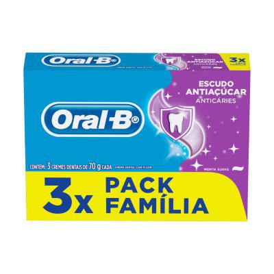 Pack Creme Dental Menta Suave Oral-B Escudo Antiaçúcar Caixa 3 Unidades